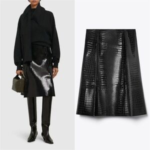 Like new TORY BURCH Angle Croc Embossed Midi Skirt $1,198